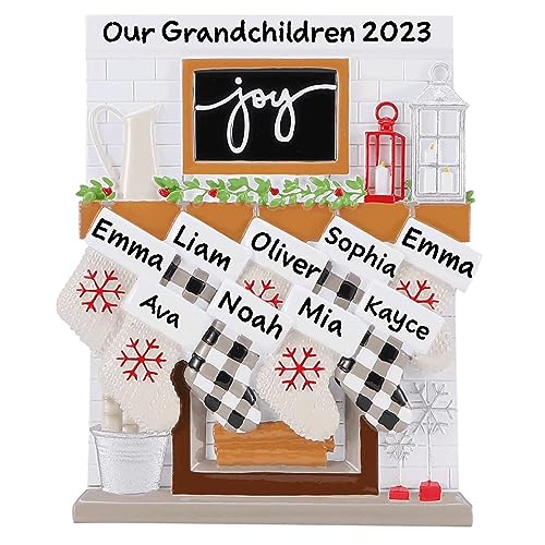 Fireplace Mantle Family Personalized Ornament (Family of 9)