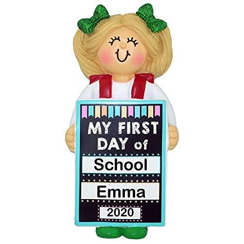 First Day of School Personalized Ornament (Blonde Girl First Day)
