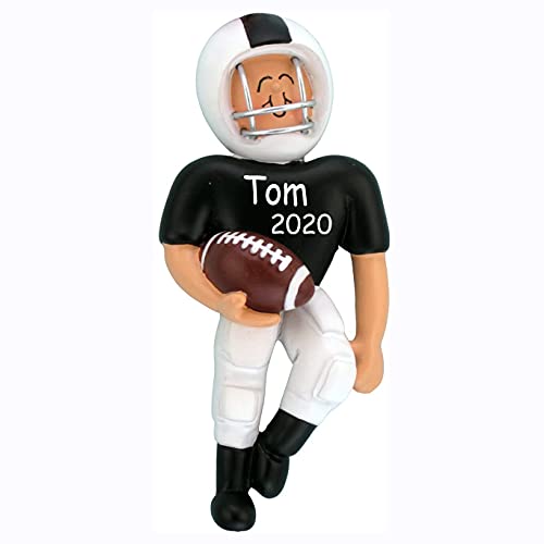 Football Player Personalized Ornament (Black White Jersey Football Player)