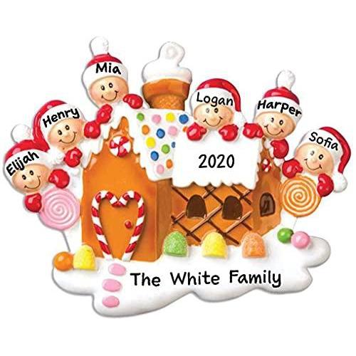 Gingerbread House Family Personalized Ornament (Family of 6)