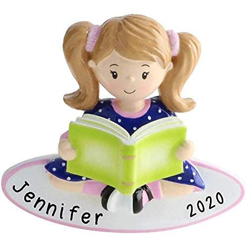 Girl/Boy Reading a Book Club Personalized Ornament (Girl)