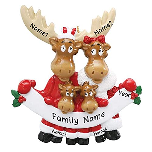 Moose Family in Santa Clothes Personalized Ornament (Family of 4) Default Title