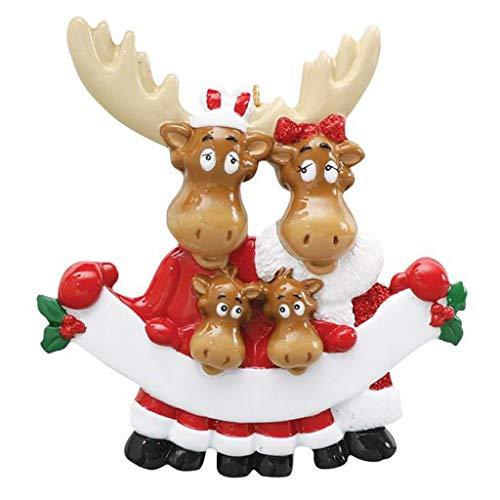 Moose Family in Santa Clothes Personalized Ornament (Family of 4)