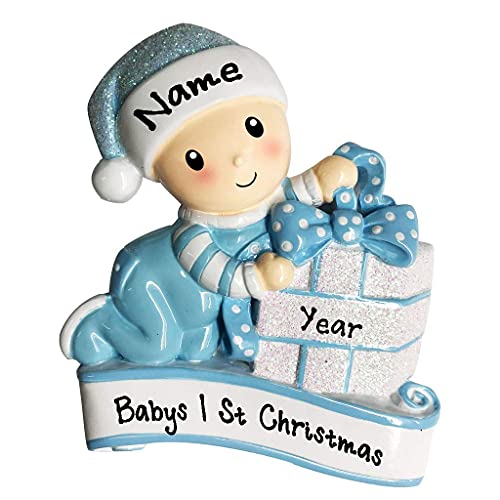 New Baby Opening Present Ornament (Blue)