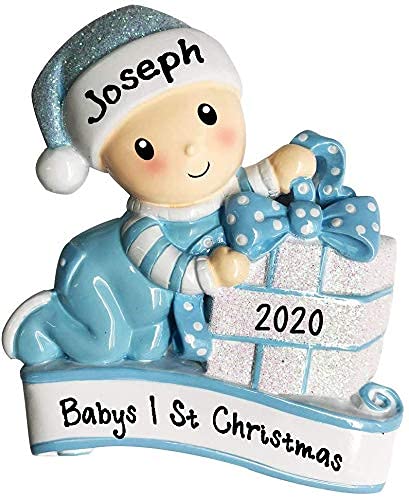 New Baby Opening Present Ornament (Blue)