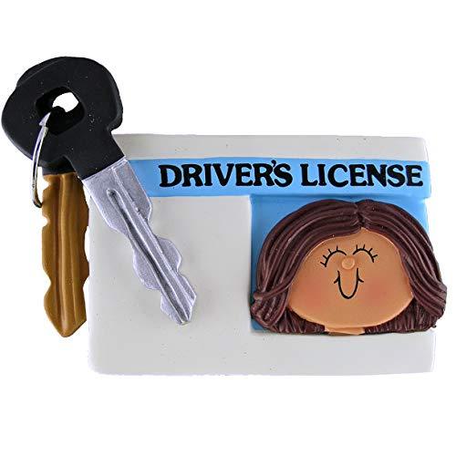 New Driver's License Girl Personalized Ornament (Female Brown Hair)