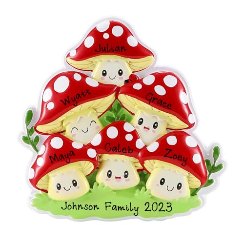 New Lucky Mushroom Family Personalized Ornament (Family of 6)