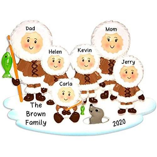 North Pole Eskimo Family Personalized Ornament (Family of 6)