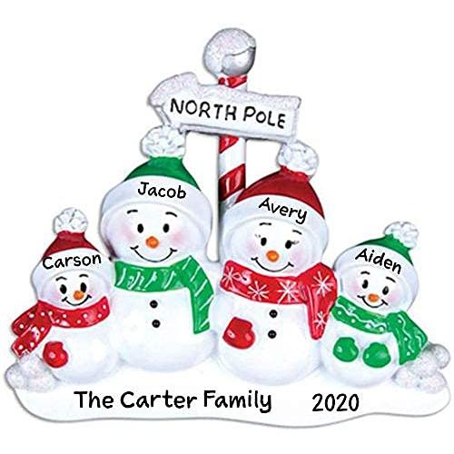 North Pole Snow Family Personalized Ornament (Family of 4)
