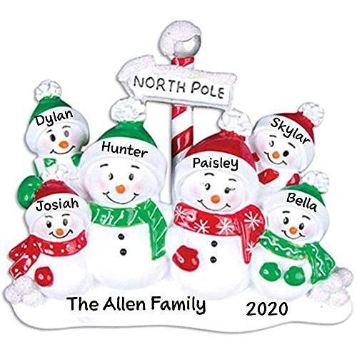 North Pole Snow Family Personalized Ornament (Family of 6)