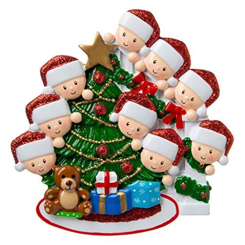 Peeking Family of 9 Christmas Ornament