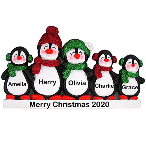 Penguin Family Personalized Ornament (Family of 5)