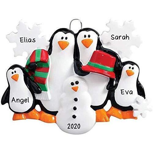 Penguins Making Snowman Personalized Ornament (Family of 4)
