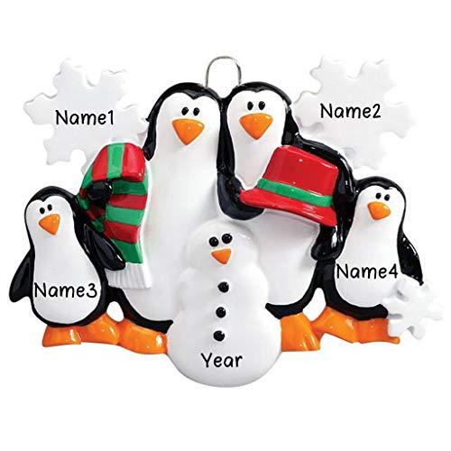 Penguins Making Snowman Personalized Ornament (Family of 4)
