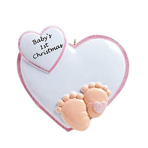 Personalized Baby Feet in Heart Ornament (Pink)