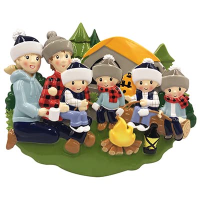 Personalized Camp Fire Family of 6 Christmas Ornament