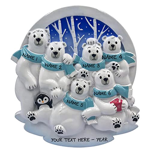 Personalized Family Ornament Polar Family of 6 Christmas Ornament