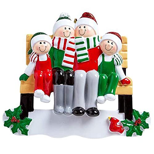 Personalized Family of 4 Ornament, Park Bench Family