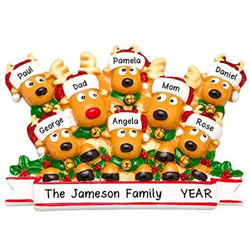 Personalized Family of 8 Cozy Reindeer Christmas Ornament