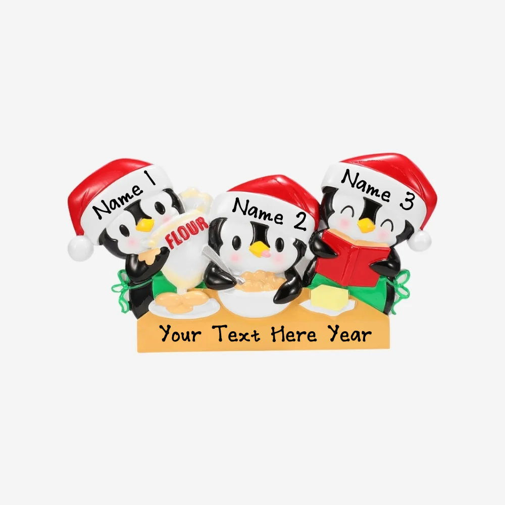 Personalized Penguin Baking Christmas Ornament (Family of 3)
