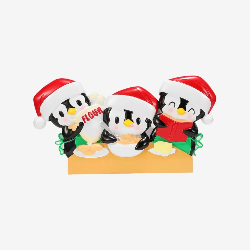 Personalized Penguin Baking Christmas Ornament (Family of 3)