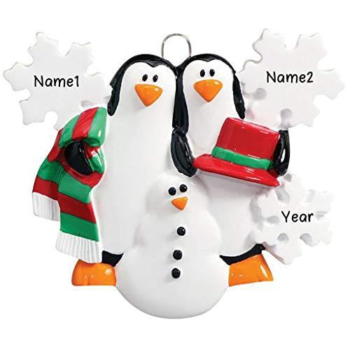 Personalized Penguins Making Snowman (Family of 2)