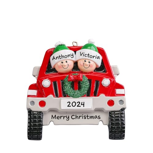 Personalized Red Vintage Car Christmas Ornament (Family of 2)
