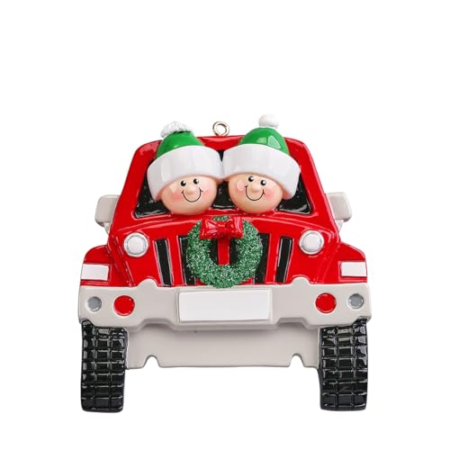 Personalized Red Vintage Car Christmas Ornament (Family of 2)