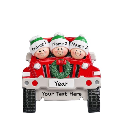 Personalized Red Vintage Car Christmas Ornament (Family of 3)