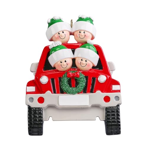Personalized Red Vintage Car Christmas Ornament (Family of 4)