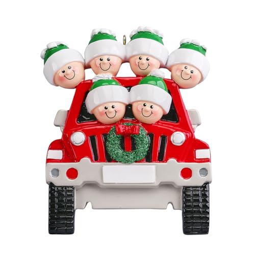 Personalized Red Vintage Car Christmas Ornament (Family of 6)