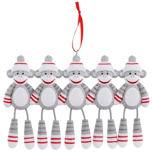 Personalized Sock Monkey Family Ornament - Present Gift (Family of 5)