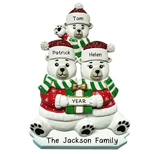 Polar Bear Family Personalized Ornament Present Gift -(Family of 3)