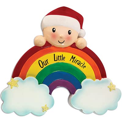 Rainbow Baby`s First Christmas Personalized Ornament