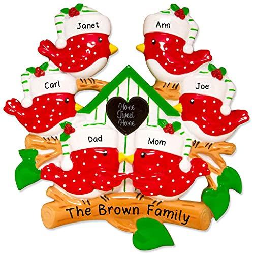 Red Bird Cardinal Ornament (Family of 6)