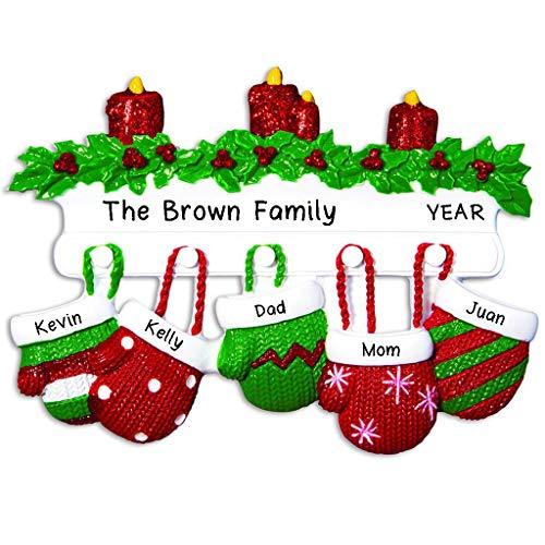 Red Green Mitten Family Personalized Ornament (Family of 5) Default Title