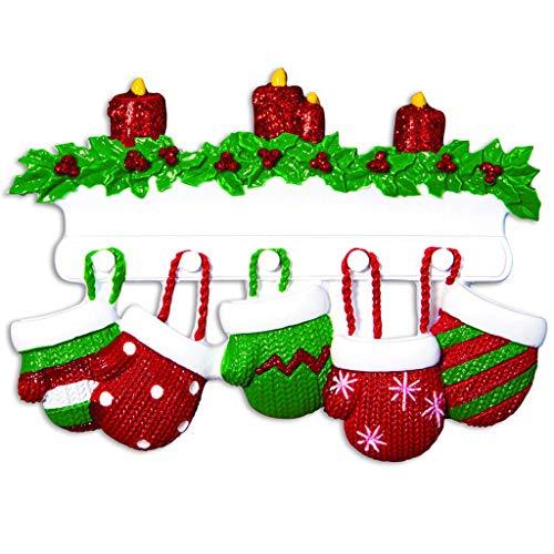 Red Green Mitten Family Personalized Ornament (Family of 5)