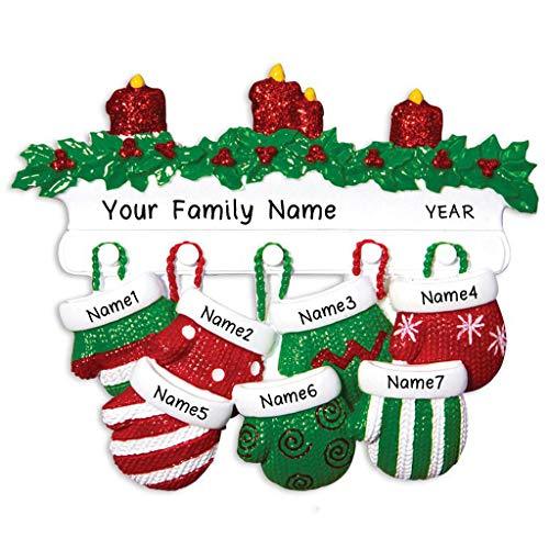 Red Green Mitten Family Personalized Ornament (Family of 7)