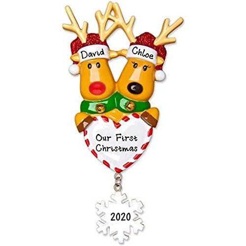 Reindeer Family with Santa Hat Personalized Ornament (Family of 2)