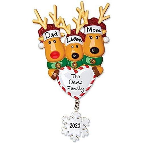 Reindeer Family with Santa Hat Personalized Ornament (Family of 3)