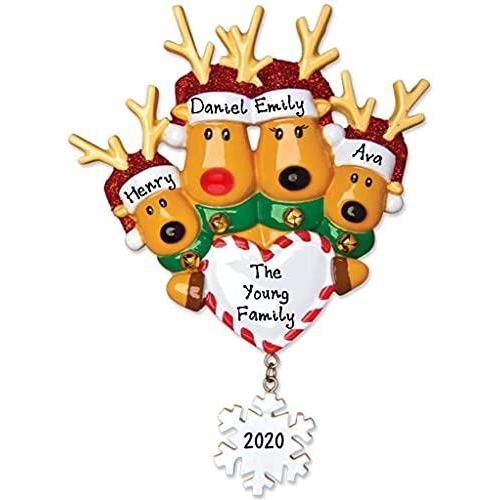 Reindeer Family with Santa Hat Personalized Ornament (Family of 4)