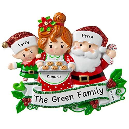 Santa & Mrs Claus Family Personalized Ornament (Family of 3)