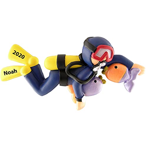 Scuba Diver Diving Boy Personalized Ornament (Scuba Diver Male)