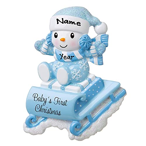 Snow Baby on Sled Personalized Ornament (Blue) Default Title