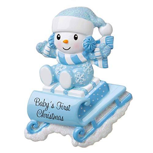 Snow Baby on Sled Personalized Ornament (Blue)