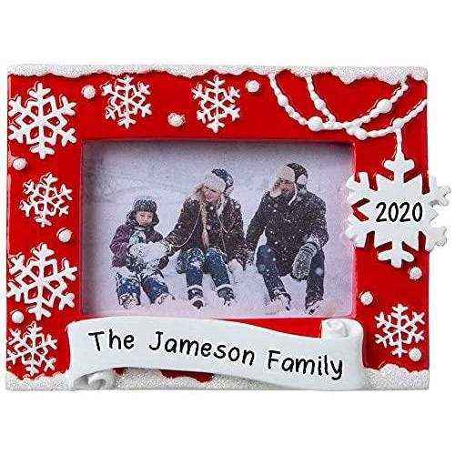 Snowflake Red Picture Frame Ornament
