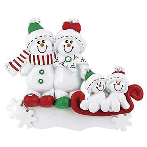 Snowman Sled Personalized Ornament (Family of 4)