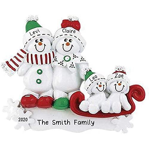 Snowman Sled Personalized Ornament (Family of 4)