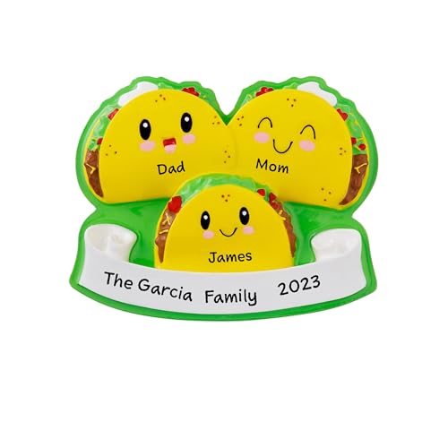Tacos Family of 3 Personalized Christmas Tree Hanging Ornament