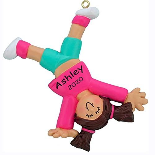 Tumbling Kid Personalized Ornament (Tumbling Brunette Girl Ornament)